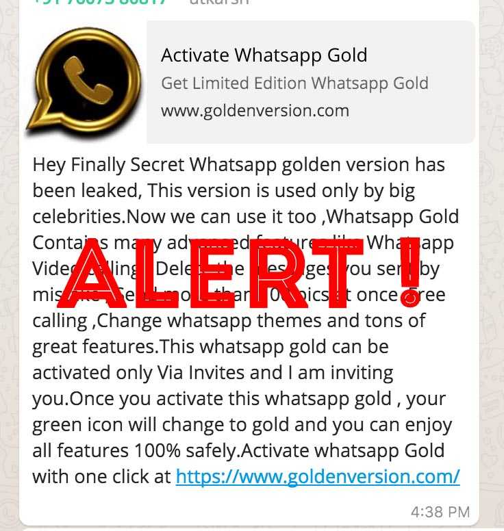 whatsapp Golden fake or real spam 